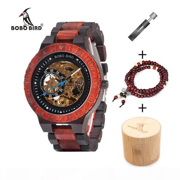 

bobo bird wooden mechanical watch reloj masculino mens watches timepieces with bead bracelet orologio da uomo, Slivery;brown