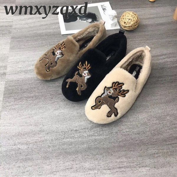 

2020 мулов женская мода зима животных вышивать теплые плоские туфли удобная женщина furry nonslip обувь размер 35-39 wmxyzqxd, Black