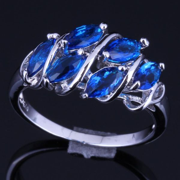 

enjoyable blue cubic zirconia silver plated ring v0127, Golden;silver