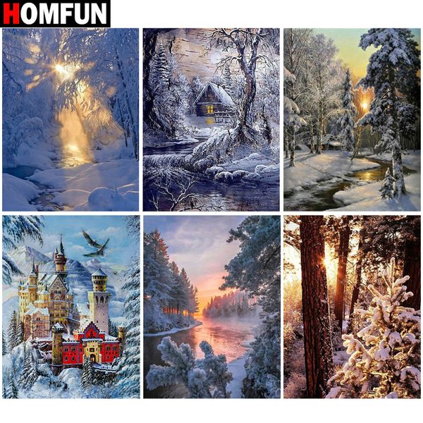

homfun полный алмаз картина «закат снег дерево декорации» смола дрель вышивки 5d diy даймонда картина ручной вышивки крестом подарок