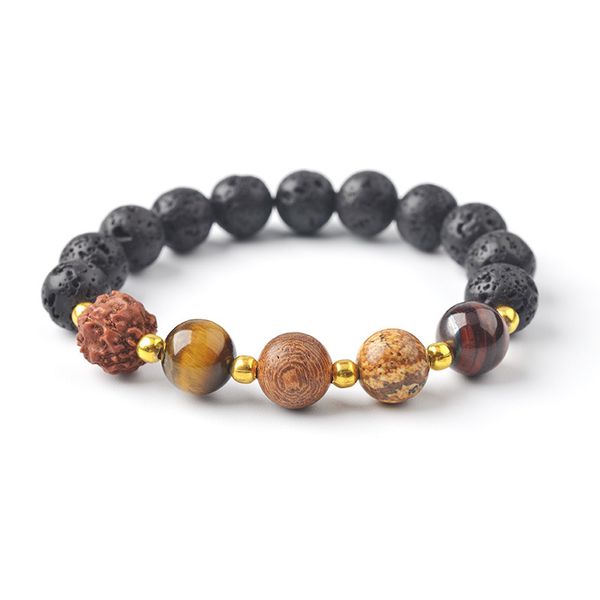 

adjustable volcanic lava stone bead bracelet yoga lava essential oil diffuser bead braided bracelets bangle healing balance for men women, Black