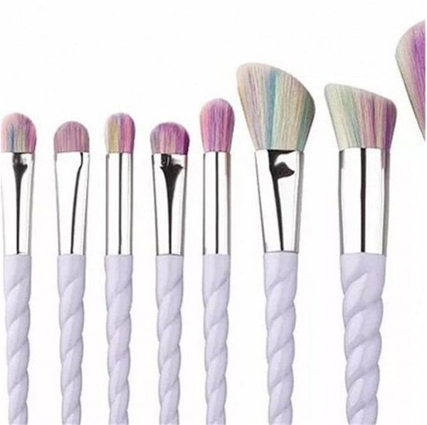 Set di pennelli per trucco in plastica Kit di pennelli con setole per unicorno Manico a spirale Spazzola per capelli morbida cosmetica Accessori per la bellezza del viso per la casa 11af G2