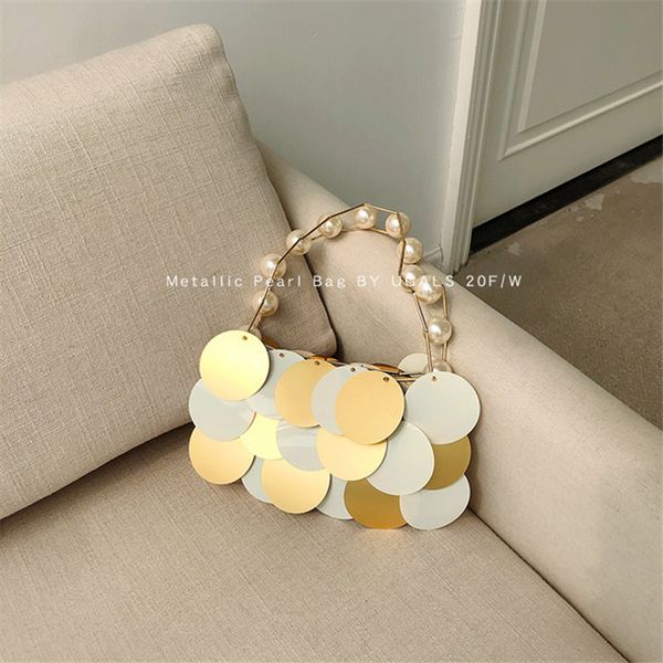 

women bags luxury designer natural shell flakes golden bead acrylic chain woven bag evening bags clutch female holiday handbag