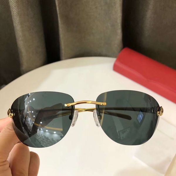 

vintage rimless sunglasses gold green lens occhiali da sole firmati men fashion sugnlasses shades with case, White;black