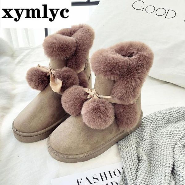 

women fur ankle boots casual yarn elastic thick cotton warm winter snow boots cute round toe thick flat heels socks, Black