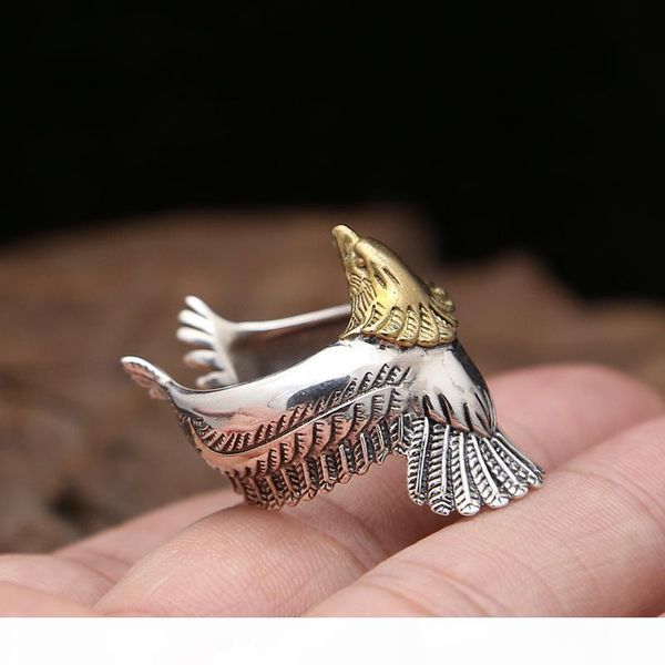 

personalized 925 sterling silver jewelry antique silver american japanese hand-made designer open adjustable eagle rings for men women