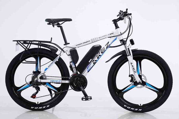 

akez 26 inch 21 speed 36v13ah dual disc brake lcd liquid crystal display high carbon steel electric bicycle, Silver;blue