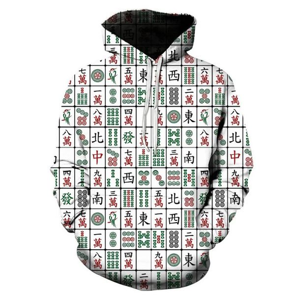 

men's hoodies & sweatshirts fashion 3d print funny mahjong style pullover sleeve streetwear sweatshirt hoodie, Black