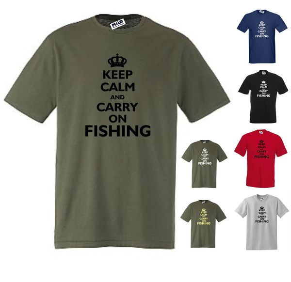 

2019 new summer cool tee shirt keep calm and carry on fish funny t-shirt s/m/l/xl/xxl/3xl cotton t-shirt