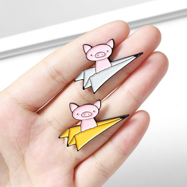 

cartoon fashion animal brooch pig paper airplane enamel pins for women men charm accessories lapel denim backpack badges, Gray