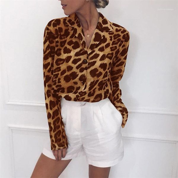 

shirts spring summer fashion turn down collar shirts long sleeved women leopard chiffon, White