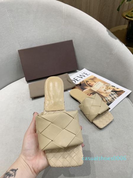 

designer women's slippers square mules shoes insoles nappa lido sandals lambskin women shoes luxury lady flat sandals shoe c06, Black