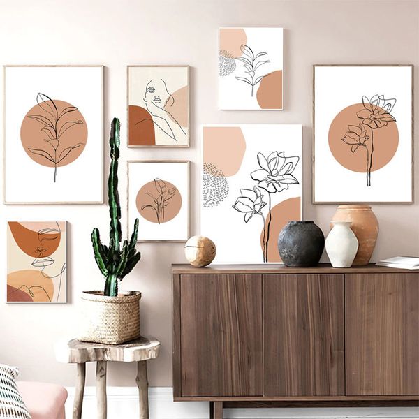 

abstract geometric girl leaves vintage wall art canvas painting nordic posters and prints wall pictures for living room decor