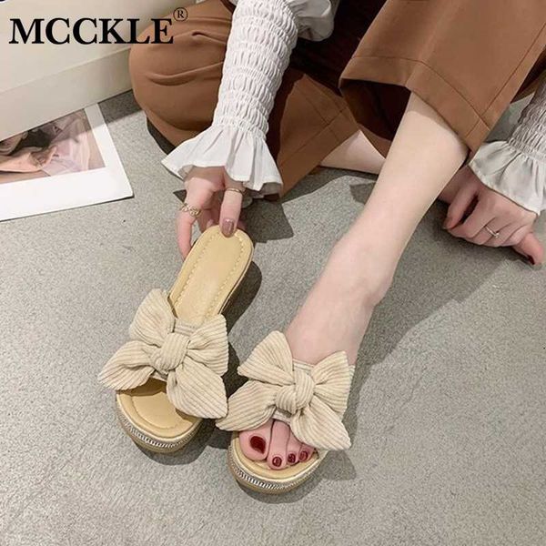 

mcckle women slippers ladies pu butterfly knot wedges platform comfort shoes summer female fashion zapatos mujer woman fashion, Black