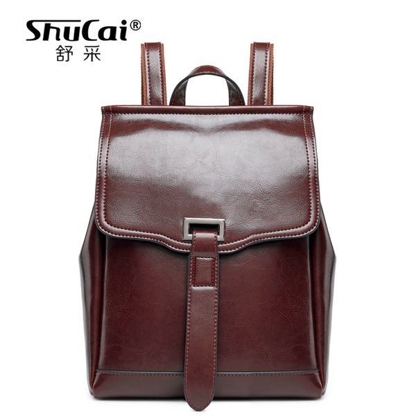 

shucai fashion women leather backpack preppy style girl's schoolbag black holiday knapsack large capacity lady casual travel bag