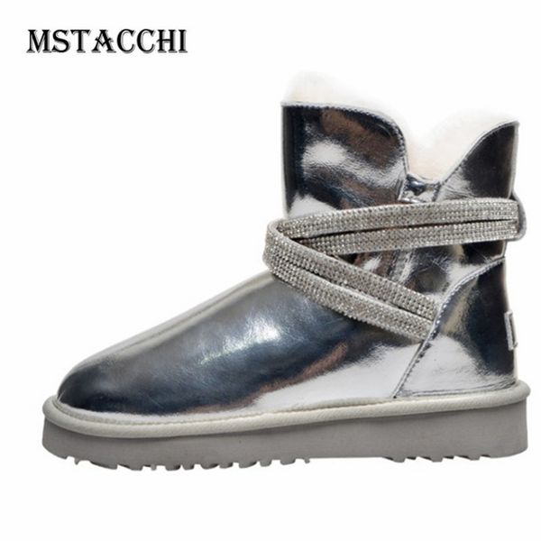 

mstacchi new patent leather boots women winter sneakers casual footwear female flats waterproof snow boots plus size 34-42, Black