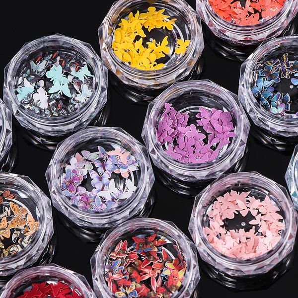 

nail art decorations 12 colors 1box 3d butterfly sequins optionals flakes slices decoration diy charm manicure accessory, Silver;gold