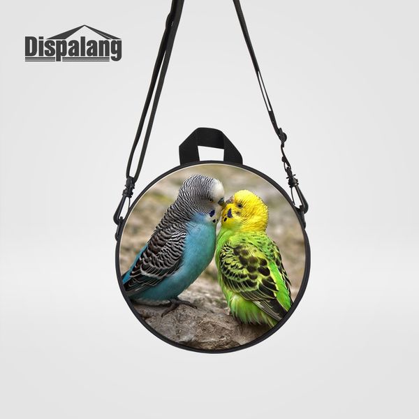

kids fashion circular bags colorful parrot printing mini round bag for school children kindergarten crossbody bookbag women custom small bag, Black;red