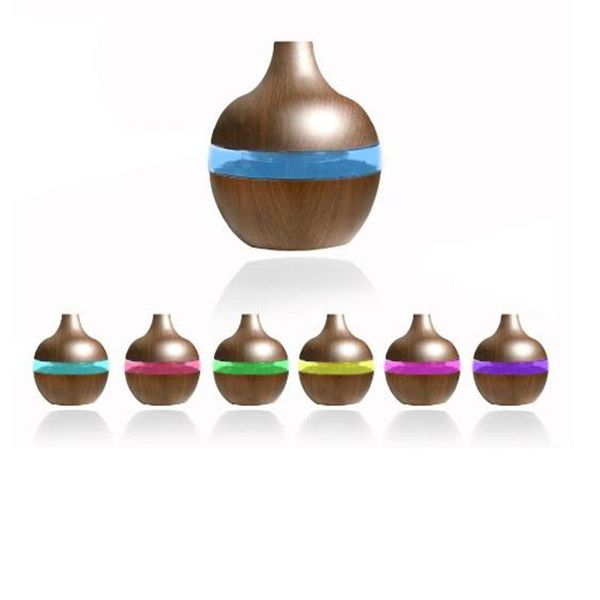 

300ml aroma essential oil diffuser ultrasonic air humidifier purifier with wood grain shape 7colors changing led lights for office home