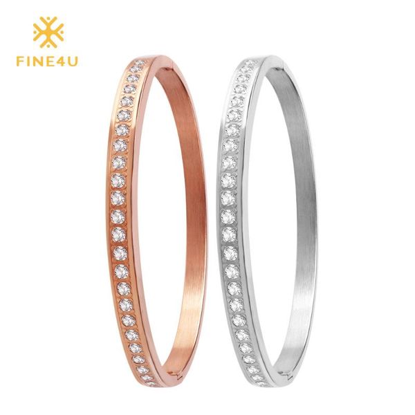 

fine4u b085 zircons 316l stainless steel bracelets & bangles for women wedding 2020 fashion jewelry, Black