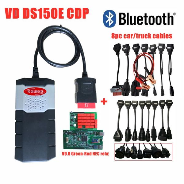 

match 8pc car/truck cables+original shell v9.0 pcb with bluetooth 2020r0 keygen obd2 car scan for delphis diagnostic tool