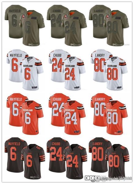 

мужчины женщины молодежь кливленд browns джерси # 24 ник chubb 6 бейкер мэйфилд 80 джарвис лэндри трикотажные изделия футбола rush оранжевый, Black;red