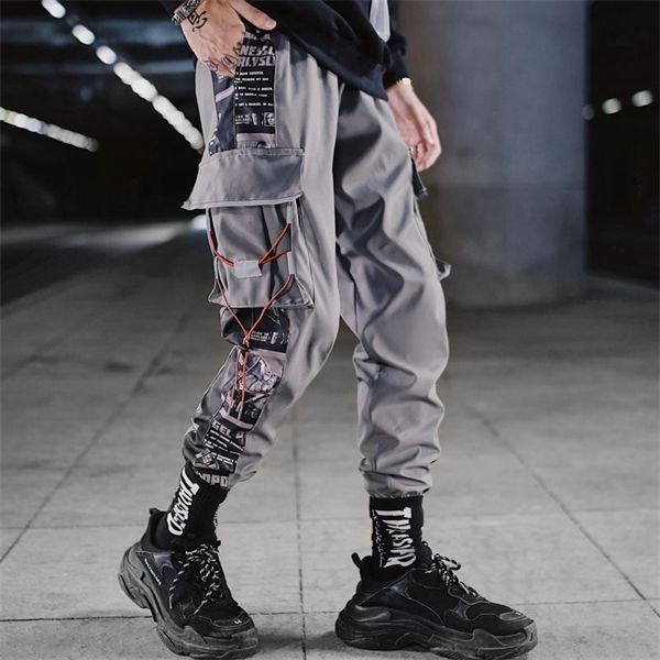 

men hip hop black cargo pants joggers sweatpants overalls men ribbons streetwear harem pants women fashions trousers