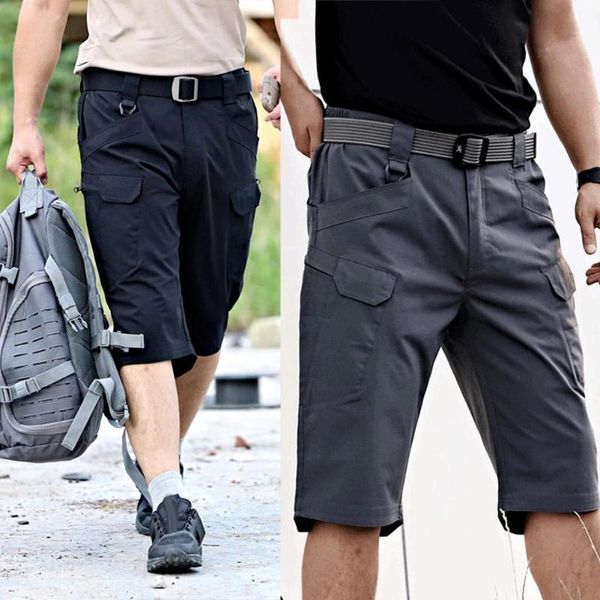 

3xl men solid color multi-pockets quick dry outdoors tactical capri pants trousers hot, Black