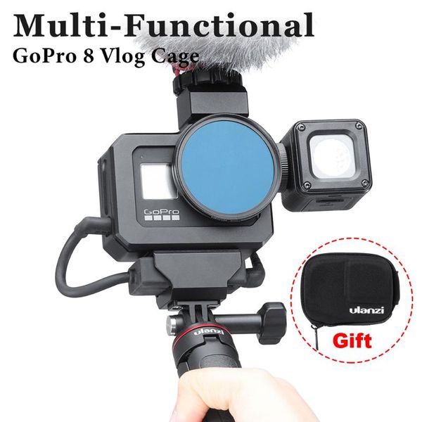 

ulanzi g8-5 metal vlog cage for hero 8 black dual cold shoe camera cage for microphone led light with 52mm filter adapter
