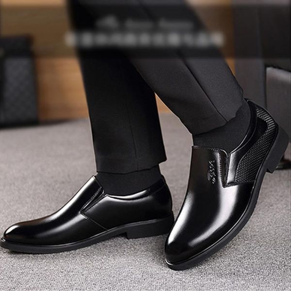 

dress shoes business men casual handmade breathable comfortable slip on brand leather flat oxford formal, Black