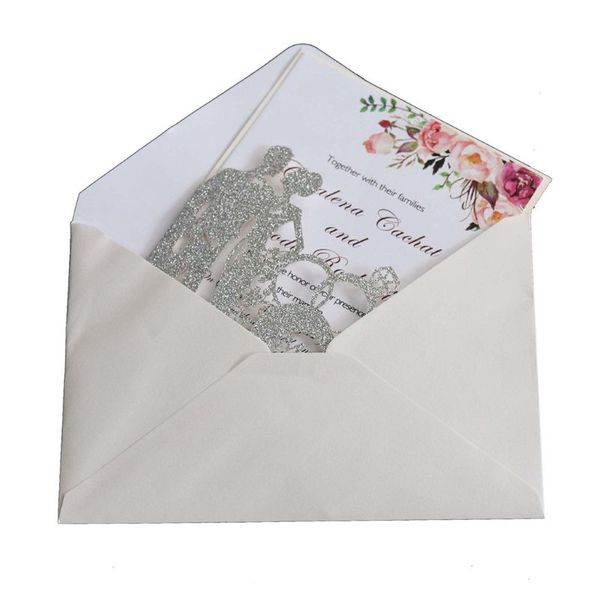 

10pcs/set glitter laser cut ring wedding invitations card wedding party supplies
