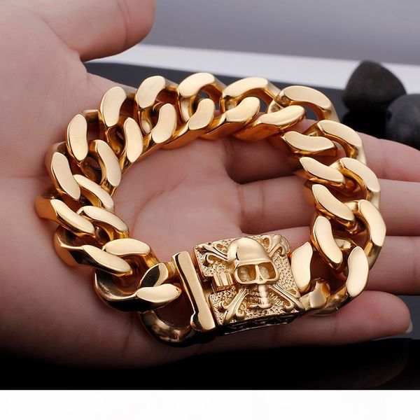 

xmas gifts dignified 316l stainless steel mens jewelry 158g huge heavy cuban curb link chain bracelet skull skeleton bangle 23mm 9.2'&#, Black