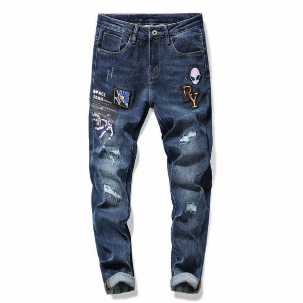 

2020 new men's ripped jeans pants slim tailoring made old hip hop new style denim cool men novelty streetwear selling men's jeans, Blue
