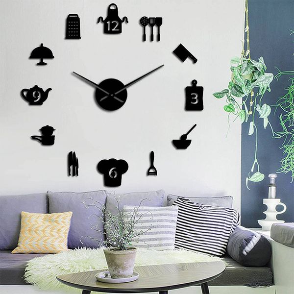 

modern quartz clocks diy 3d big wall clock wall sticker clock with kitchen cooking tool pattern 47 inches