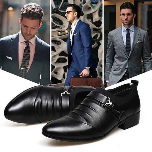 

mens dress shoes shoes for men business men pointed toe slip-on wedding flat 38-45 plus size, Black