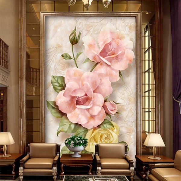 

custom p wallpaper 3d relief rose flower entrance hallway background wall painting wallpapers for living room corridor decor