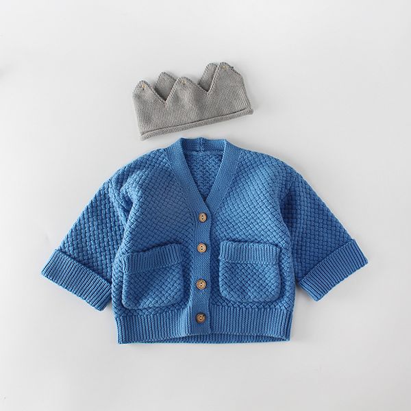 

baby girls winter sweater outfits solid knit long sleeve single breasted v neck warm clothes 1-5y, Blue;gray