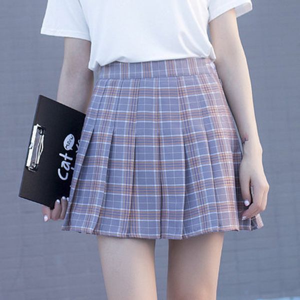 

2020 summer high waist fashion pleated sashes women safety shorts skirt slim shorts a-line casual zipper plaid skirts, Black
