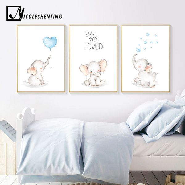 

baby nursery wall art canvas painting elephant animal poster print nordic kids decorative picture children bedroom decoration