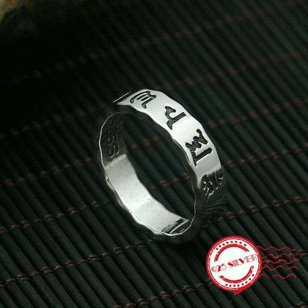 

cluster rings s925 sterling silver men's fashion retro personality punk style six words 2021 gift for lovers, Golden;silver