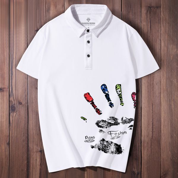 

men's polos stylish guy's short-sleeved shirt plus size loose white lapel short sleeve hong kong style summer couple fat t-shirt, White;black