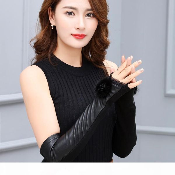 

2020 british style women gloves genuine leather women fingerless gloves fashion female lace long glove elastic luva feminina, Blue;gray