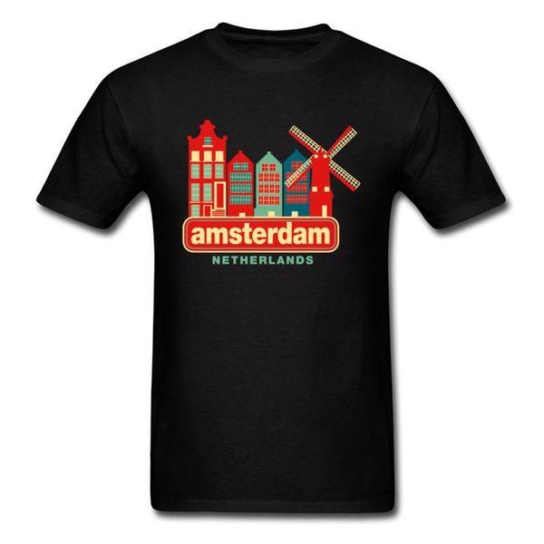 

latest vintage amsterdam netherlands city print t shirt cotton casual t-shirt windmill urban men tshirt fashion