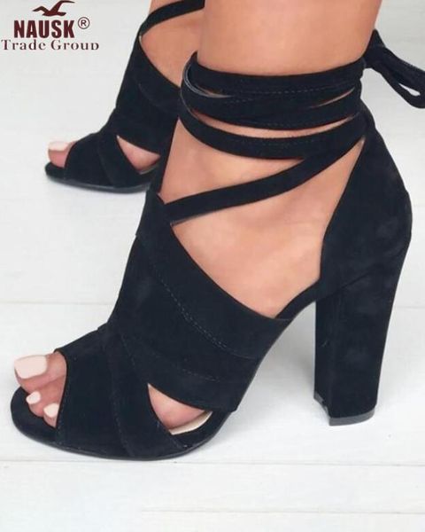 

sandalias mujer 2020 women sandals gladiator high heels strap pumps buckle strap shoes fashion summer ladies shoes size 34-43, Black