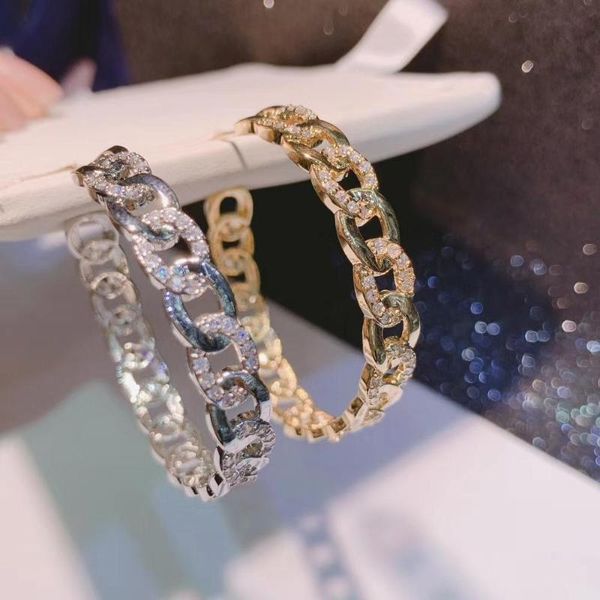 

link chain cubic zircon big statement hoop earrings for women wedding dubai bridal circle hoop earrings e7810, Golden;silver