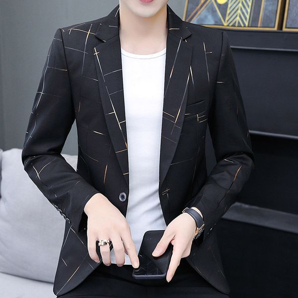 

2020 men's new autumn plaid bronze suit fashion youth casual slim blazer, White;black