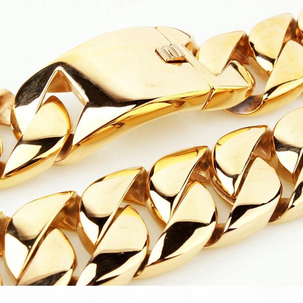 

real titanium steel jewelry heavy curb cuban link necklaces for men's exaggerated gold chain 71cm*3.2cm, Silver