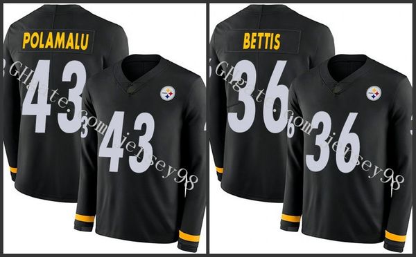 

pittsburgh steelers red 36 jerome bettis 43 troy polamalu black team color stitched nfl long sleevejersey, Black;red