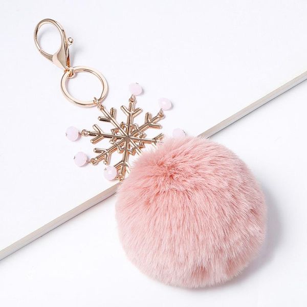 

2020 new christmas key chain autumn and winter snowflake fur ball ornaments simulation fur bag pendant car keychain, Silver