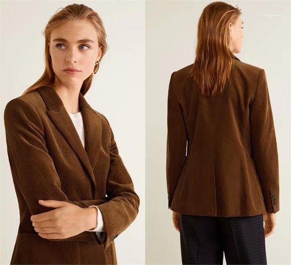 

slim suit outerwear women luxury coats vintage women corduroy coats winter fashion designer lapel neck brown, Black;brown